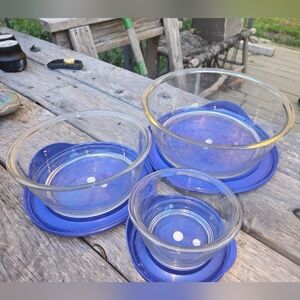 Pyrex Nesting Bowls Blue Vented Lids Set Of 3